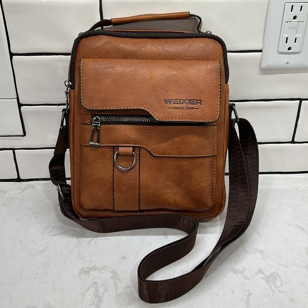 Weixer Crossbody Men’s Shoulder Bag Vintage Leather Vertical Hand Business NWOT